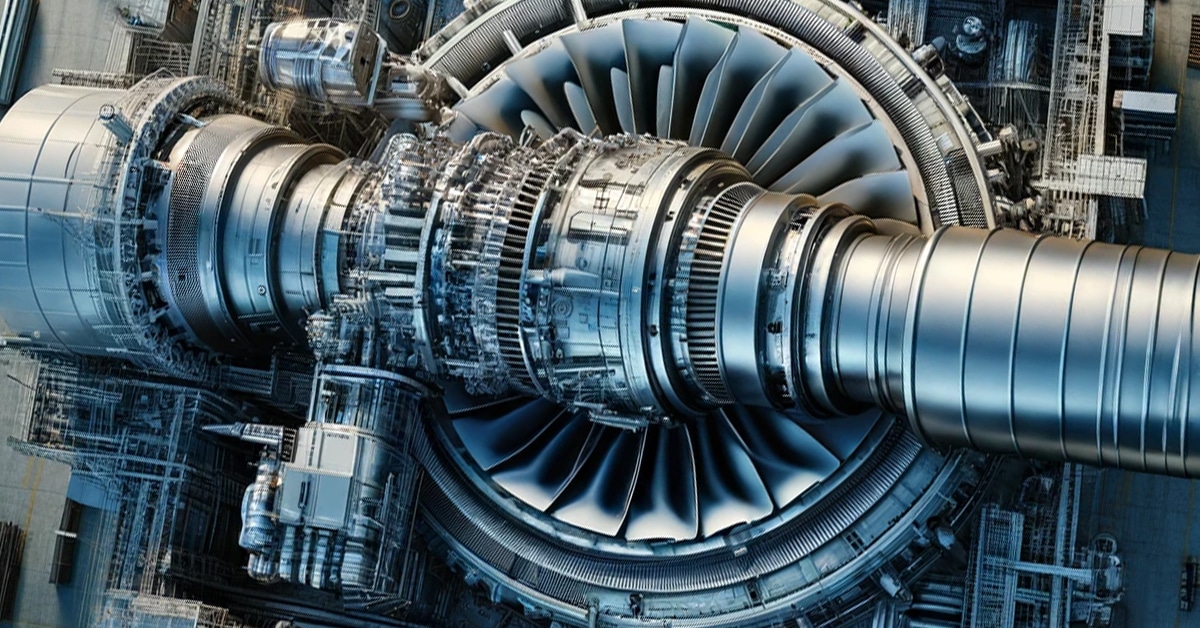 Gas Turbine In A Powerplant From Above Gas Turbine In A Powerplant From Above