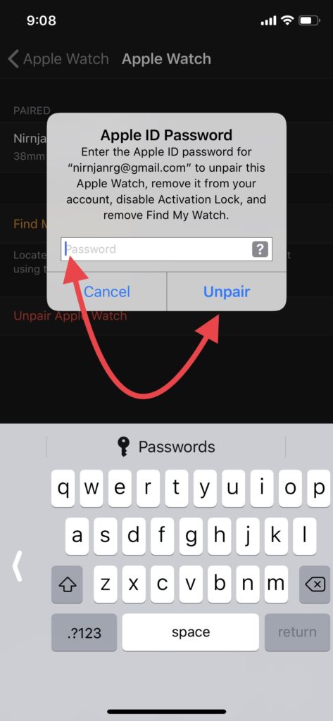 enter_Apple_ID_to_unpair_and_reset_Apple_watch